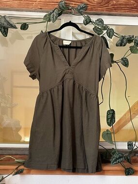 Linen Blend Dress, Olive Green, size Medium